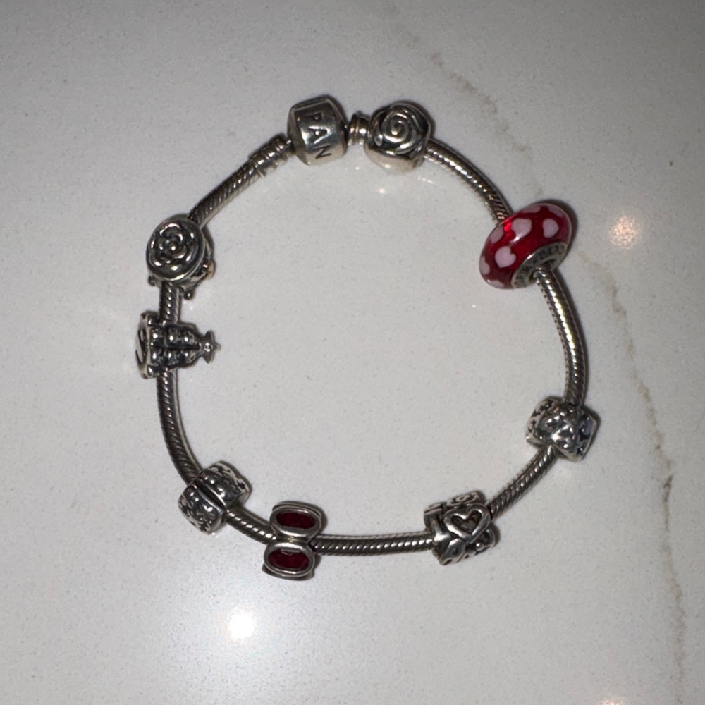 Pandora Sterling Silver Charm Bracelet with 7 charms